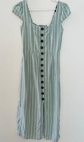 Trixxi Green White Striped Button Front Dress