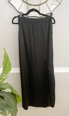 Naked Wardrobe Black Satin Maxi Skirt with Side Slit Small