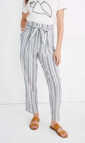 Madewell  Linen-Cotton Paperbag Pants in Dark Baltic Stripe Size 4 Beachy Summer