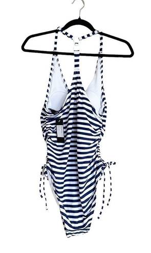 Beach Club NWT Palisades  Navy Blue & White Striped One-piece Swimsuit