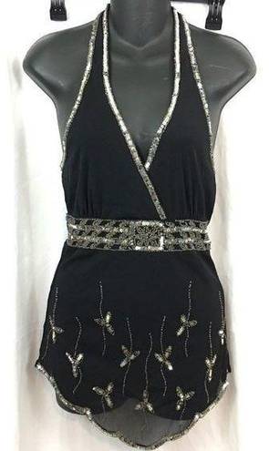 Body Central  sequins & seed bead  black halter S