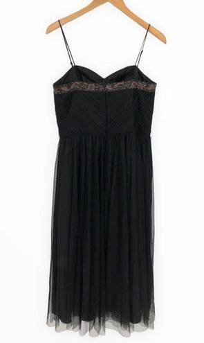 Oleg Cassini OC by  Black Tulle Beaded Trim Cami Strap Midi Dress size 8 NWT