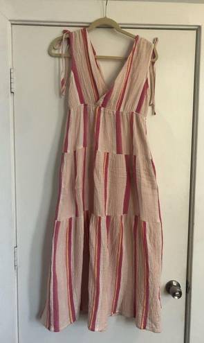 Marine layer cotton Sage Double Cloth Maxi Dress in pink stripe pocket XS