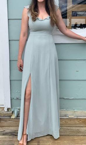 BHLDN  Diana Sage green mint gown ruffle slit med