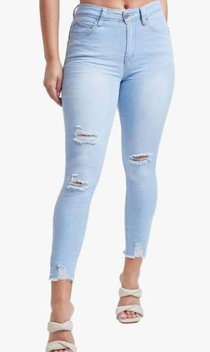 Ymi  Women's Junior Wannabettabutt Repreve Mid-Rise Ankle Jeans with Frayed Hem