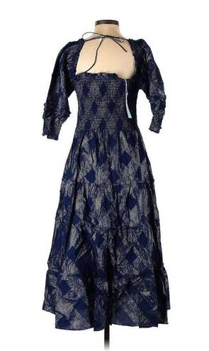 Hill House NWT  Nesli Nap Dress in Navy Glitter Check Smocked Midi XS