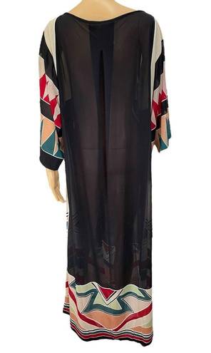 Gottex  Vintage 70s Sheer Hippie Geometric Psychedelic Bell Sleeve Luxury Dress