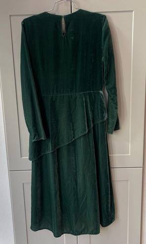 Maje  Elliptical Hem Emerald Gree Velvet Longsleeve Midi High Low Dress Designer