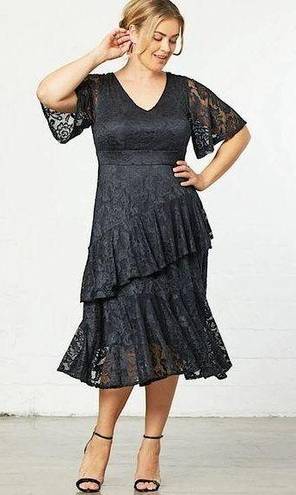 Onyx NEW Kiyonna Lace Affair Ruffle Flounce Midi Cocktail Dress in  Size XL