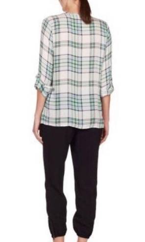 Joie  Kariana Silk Green Plaid Button Down Blouse