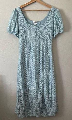 Lavender Moon Floral Lace overlay open back puff sleeve dress size xl baby blue