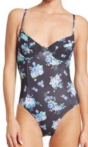 We Wore What NEW  Floral Underwire One-Piece Swimsuit black golden hour retro XL