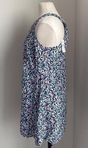 Loft  Blue Bird Print Swing Dress Size Medium NEW