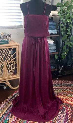 Mulberry Vintage 70s  Wine Spaghetti Strap Elastic Waist Disco Maxi Dress - M