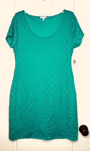 Isaac Mizrahi NWT  Green Knit Eyelet Shift Dress sz X LARGE