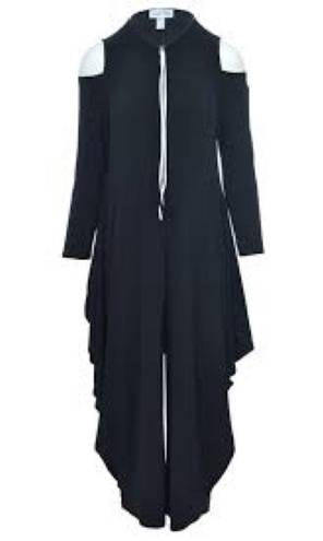 Joseph Ribkoff  Harem Drape Cold Shoulder Zip Up Chic Black Jumpsuit Size 8