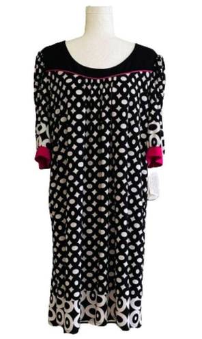 Tiana B  Dress Short Sleeve Knee Length Shift Black White Pink Trim Dress Size 18