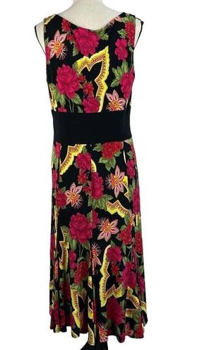 Scarlett  SZ 12 Midi Dress Handkerchief Hem Floral Sleeveless V-Neck Empire Waist