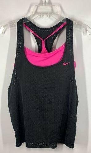 Nike  Women's Sport Mesh Layered Tankini Swim Top Black And Pink Size Medium