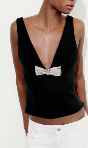 ZARA Rhinestone Bow Tie Top