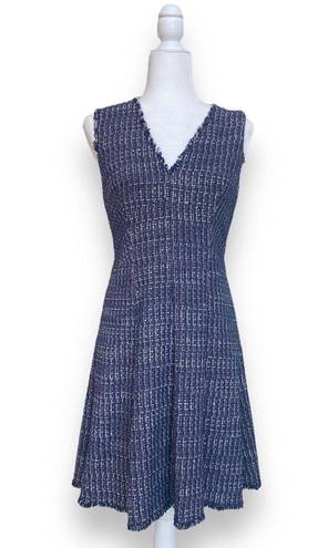 Rebecca Taylor  size 6 blue tweed sleeveless V neck fit and flare dress.