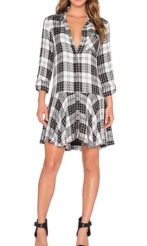 Sam Edelman  Plaid Shirt Dress Long Sleeve Size 2 Black White