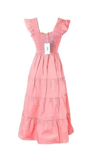Hill House NWT  Ellie Nap Dress in Coral Cotton Smocked Midi XS Pockets!