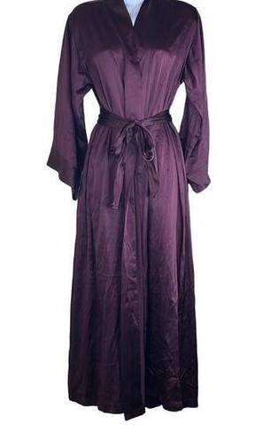 Josie Natori Womens XS 100% Silk Long Robe Burgundy Rich Wine Self Tie Waist Red