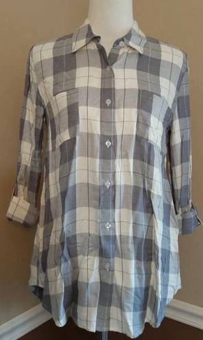 Blu Pepper NEW  Gray Plaid Button Down Open-Back Roll-Tab Sleeves ModCloth Top S