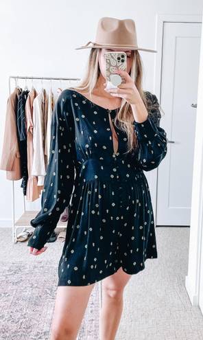 Free People  Black Printed Long Sleeve Romper  