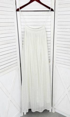 ZARA Flowy Textured Maxi Slip Dress Ivory White Medium Monochrome Stripe