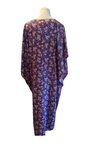 Erika Vintage  Taylor Kimono Nightgown Porc Dress Floral‎ Purple Medium