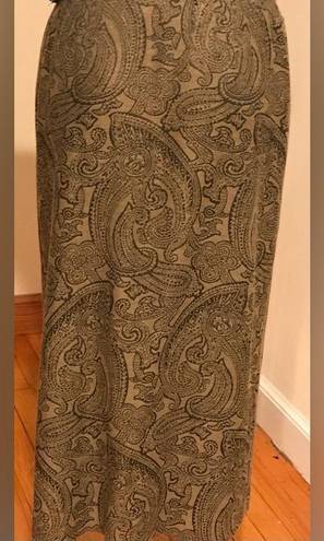 Talbots Maxi Rap Skirt  Tan & Black Brocade Designs Print Vintage SZ 10