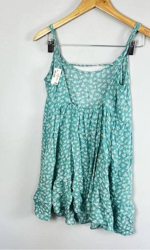 Aeropostale NWT Retro Floral Spaghetti Strap Ruffle Mini Teal Dress Size Small