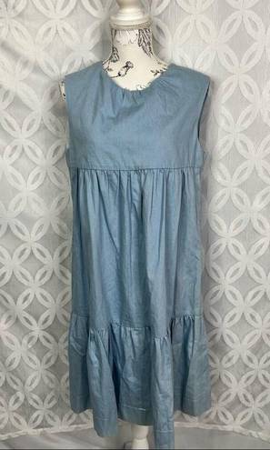 Harper  Denim Chambray Tiered Sleeveless Babydoll Dress Jumper Size M NWT