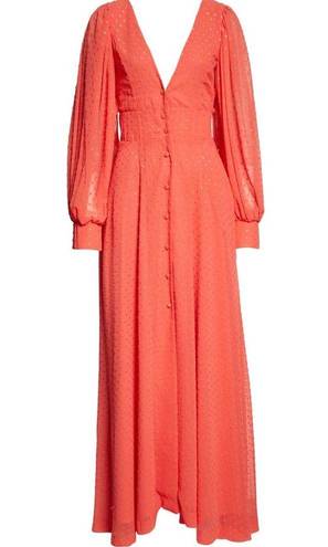 Kimberly  Goldson Lesli Clip Dot Long Sleeve Maxi Dress Women's XS Coral NWT