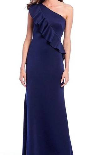 Jessica Howard Ruffle Cap Sleeve One Shoulder Scuba Mermaid Gown