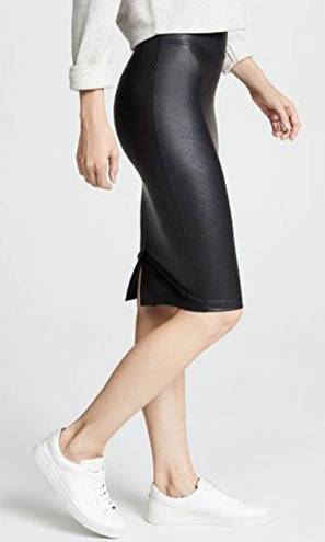 Spanx Faux Leather Pencil Skirt Very Black High-Waist Shiny Stretchy Edgy Midi