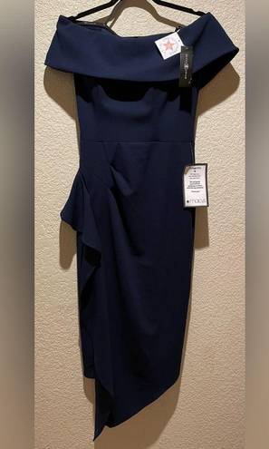 Betsy and Adam NWT Betsy Adam Off The Shoulder Ruffle Dress Navy Blue Size 10