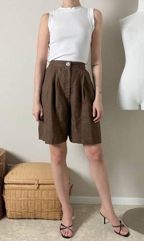 Bermuda vintage 90s brown linen high waisted pleated front  dressy mom shorts