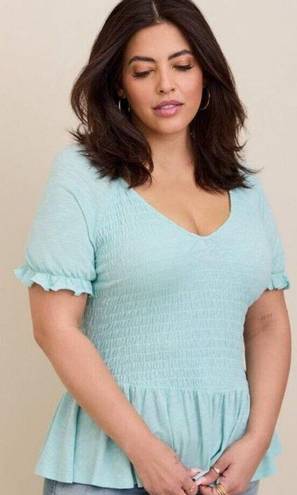 Torrid  2 Smocked Babydoll Top 2X Cotton Modal Slub Canal Blue