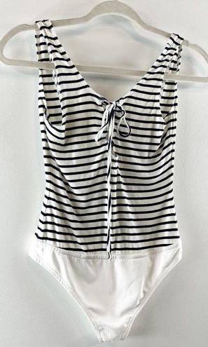 Lovers + Friends  Allie Tank Top Striped Lace Up Bodysuit Navy Blue White Small