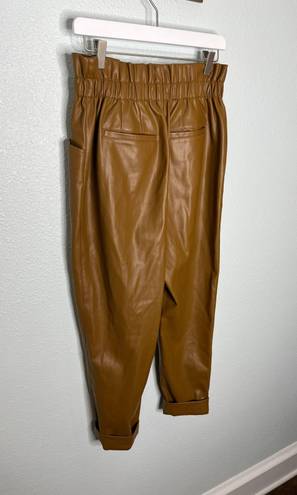 Madewell Vegan Leather Pull-On Paperbag Pants in Camel