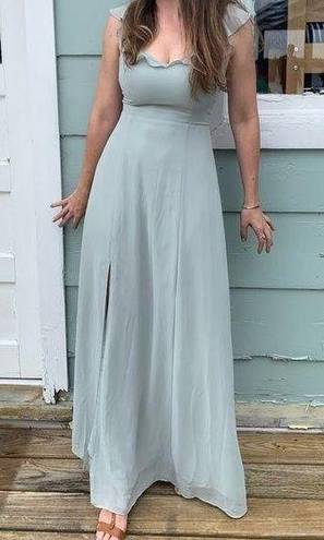 BHLDN  Diana Sage green mint gown ruffle slit med