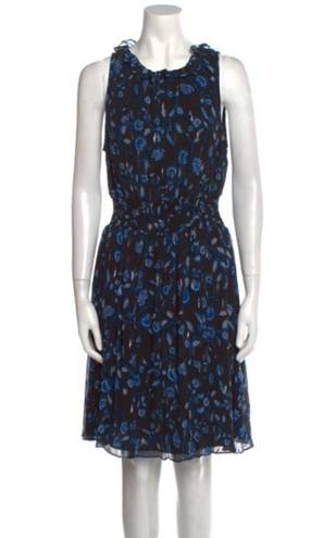 Rebecca Taylor  Kyoto Sleeveless Black & Blue Floral Print Metallic Smocked Dress