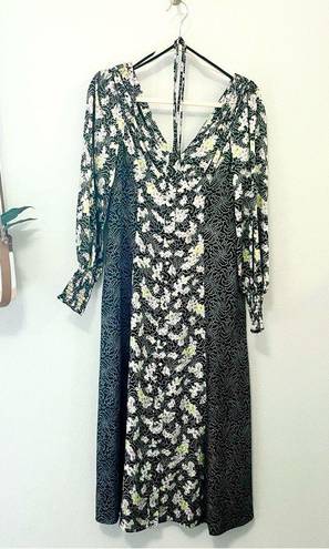 Cinq à Sept NWT  Jessica Mixed Floral Long Sleeve Satin Midi Dress Size 2