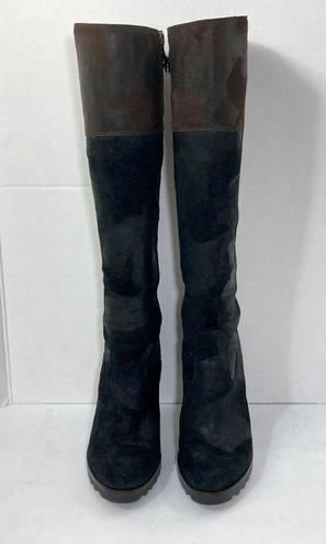 Donald Pliner  Diallo tall boots black, brown hi heel leather suede size 8