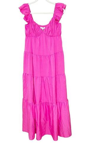 Free The Roses  NWT Flamingo Fuchsia Pink Poplin Tiered Ruffle Maxi Dress Small