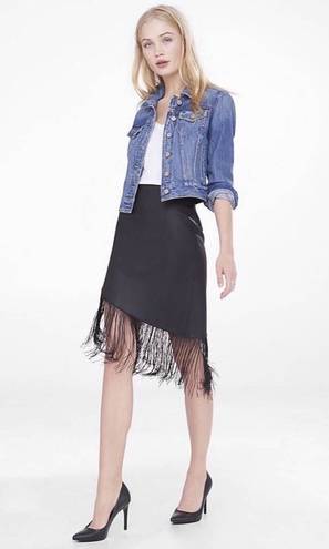 EXPRESS Asymmetrical Black Leather Fringe Skirt