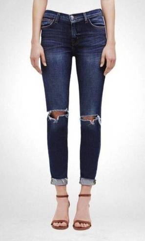 L'Agence  Rachel Ripped Crop Slim Fit Blue Slouch Cuffed Jeans Size 24 Stretch